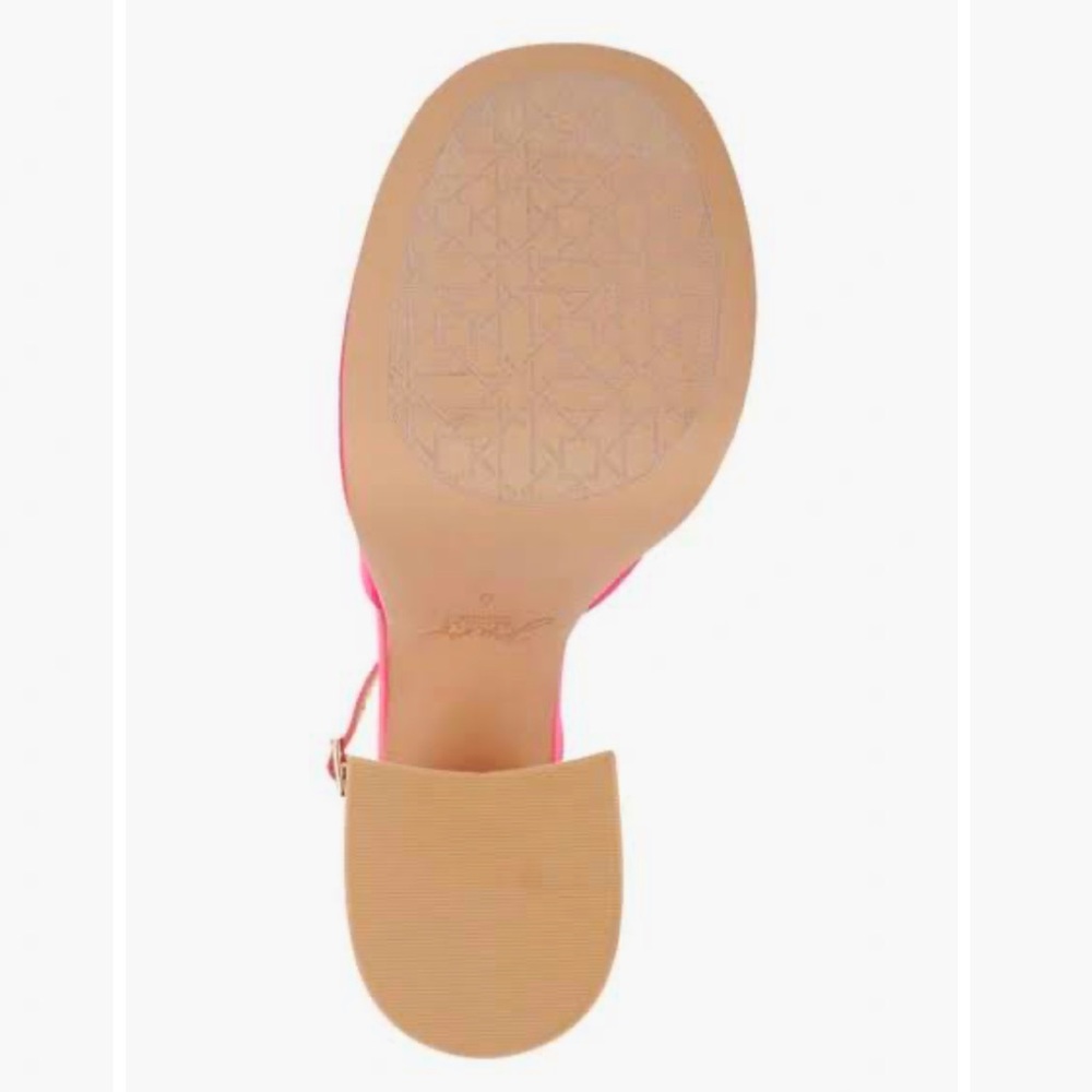 💕 Jewel Badgley Mischka | Hot Pink Round Toe Block Heels - Picture 4 of 5